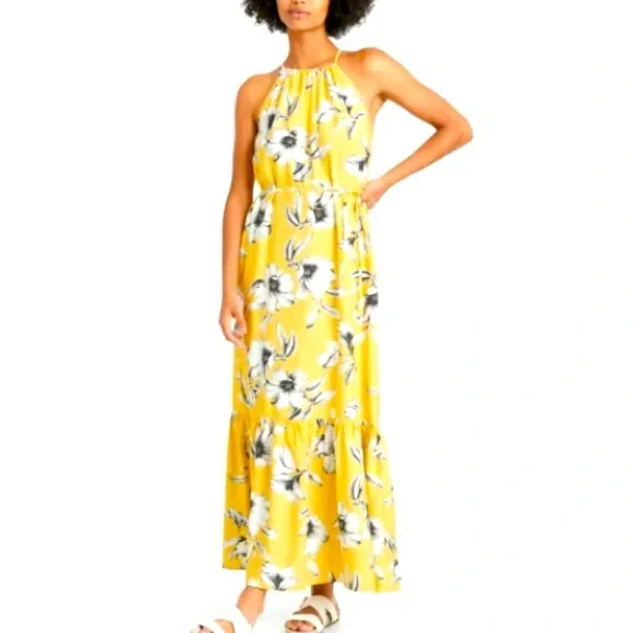 Banana Republic Floral Halter Maxi Dress Yellow Size 4